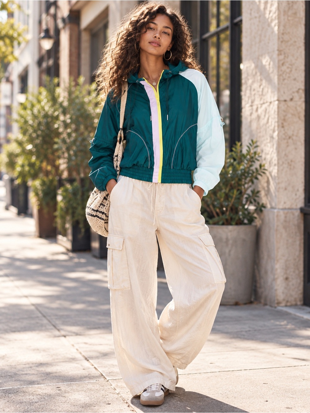 Puma Cosmic Colorblock Windbreaker Jacket Ponderosa Pine Fair Aqua XS